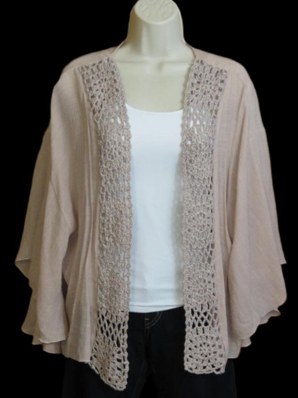 NWT Do Everything in Love Short Kimono Nude Color Crochet One Size